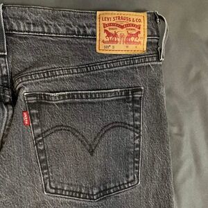 Levis 501 S Skinny Jeans Womens 32x30 (34x29) Faded Black Raw Hem Button Fly